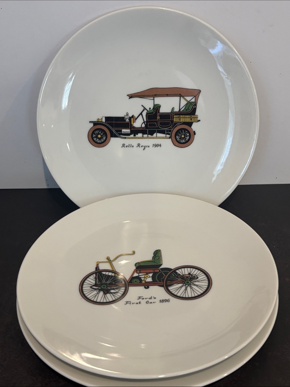 Vintage Bavaria Porcelain Classic Car Plates - Set of 3 (Rolls Royce 1904 & More